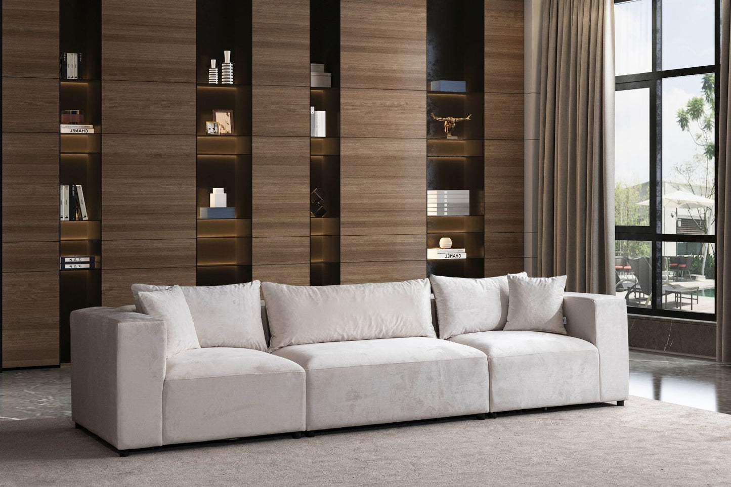 Canapé AZRA Modulable Velours Blanc Cassé