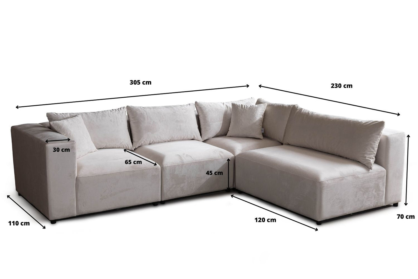 Canapé AZRA Modulable Velours Blanc Cassé